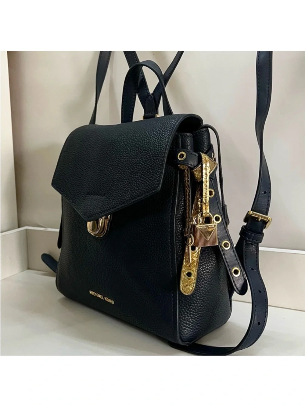 MICHAEL KORS Navy Blue Backpack Merritt Rhea Hudson Charm Shoulder Bag
